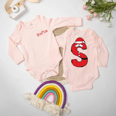 Personalized Letter Initials Santa Baby Onesie Bodysuit