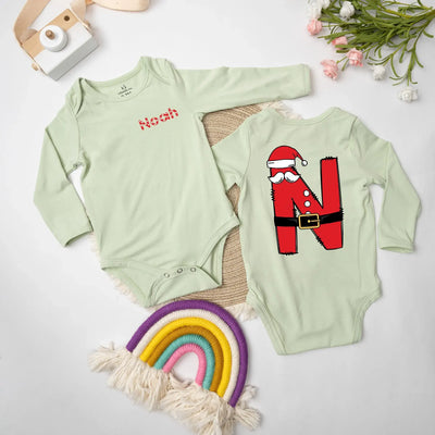 Personalized Letter Initials Santa Baby Onesie Bodysuit