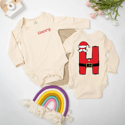 Personalized Letter Initials Santa Baby Onesie Bodysuit
