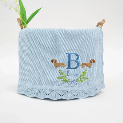 Personalized Name Initial Dachsund Dog Baby Blanket