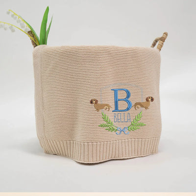 Personalized Name Initial Dachsund Dog Baby Blanket