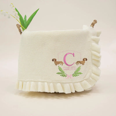Personalized Name Initial Dachsund Dog Baby Blanket