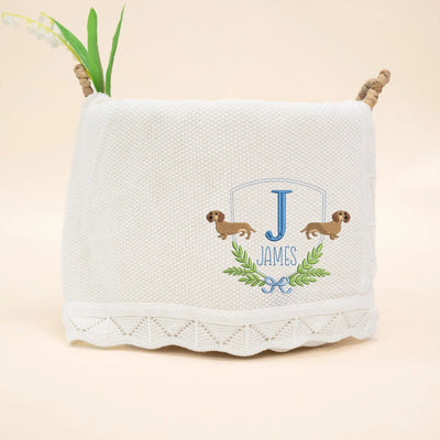 Personalized Name Initial Dachsund Dog Baby Blanket