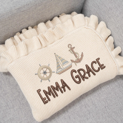 Personalized Anchor & Sailboat Embroidery Baby Blanket With Name