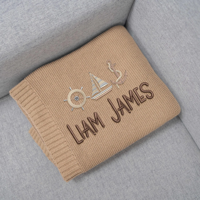 Personalized Anchor & Sailboat Embroidery Baby Blanket With Name SwaddleAn