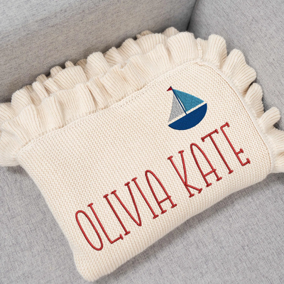 Personalized Nautical Sailboat Embroidery Baby Blanket