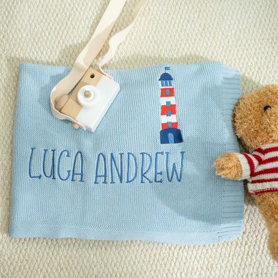 Personalized Nautical Sailboat Embroidery Baby Blanket 1