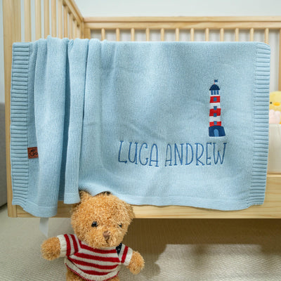 Personalized Nautical Sailboat Embroidery Baby Blanket 2