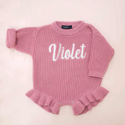 Personalized Name Ruffle Knit Romper - SwaddleAn
