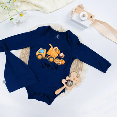 Personalized Pumpkin Tractor Baby Onesie SwaddleAn
