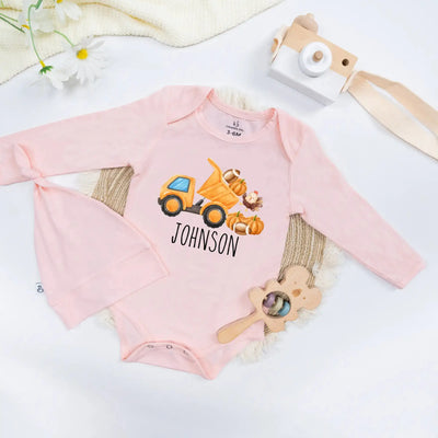 Personalized Pumpkin Tractor Baby Onesie SwaddleAn
