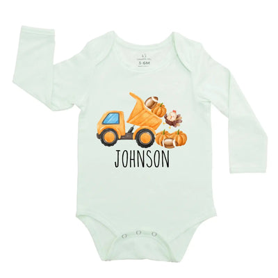 Personalized Pumpkin Tractor Baby Onesie SwaddleAn