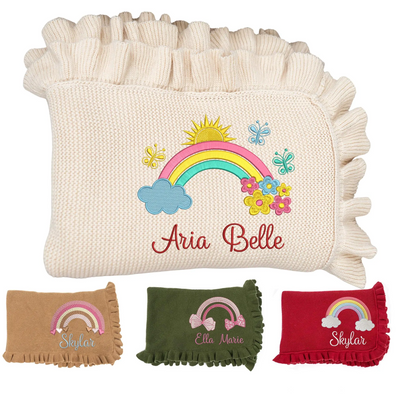 Embroidered Personalized Rainbow Nursery Blanket