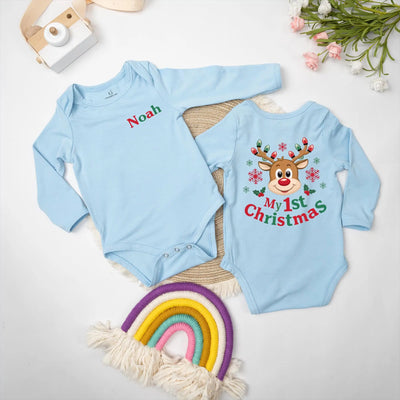 Personalized Reindeer First Christmas Baby Onesie Bodysuit