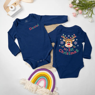 Personalized Reindeer First Christmas Baby Onesie Bodysuit