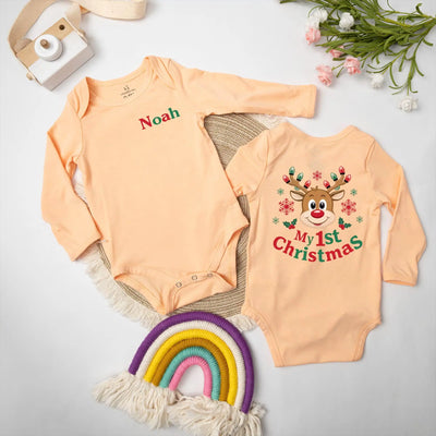 Personalized Reindeer First Christmas Baby Onesie Bodysuit