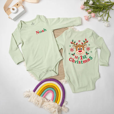 Personalized Reindeer First Christmas Baby Onesie Bodysuit