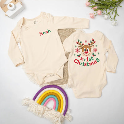 Personalized Reindeer First Christmas Baby Onesie Bodysuit