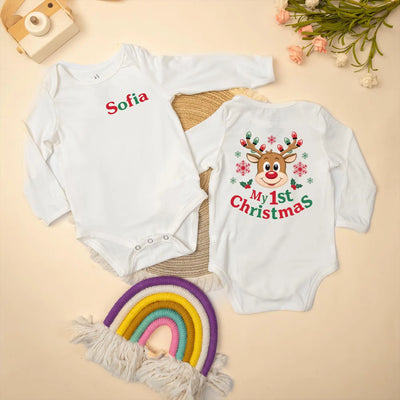 Personalized Reindeer First Christmas Baby Onesie Bodysuit