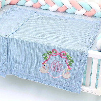 Personalized Swan with Monogram Baby Blanket SwaddleAn