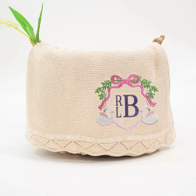 Personalized Swan with Monogram Baby Blanket SwaddleAn