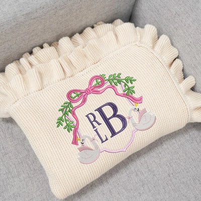 Personalized Swan with Monogram Baby Blanket SwaddleAn
