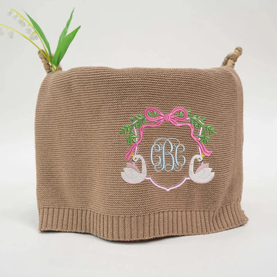 Personalized Swan with Monogram Baby Blanket SwaddleAn