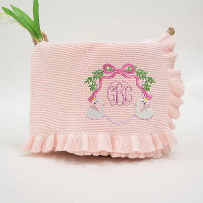Personalized Swan with Monogram Baby Blanket SwaddleAn