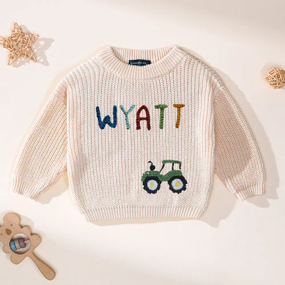 Personalized Tractor Name Baby Sweater