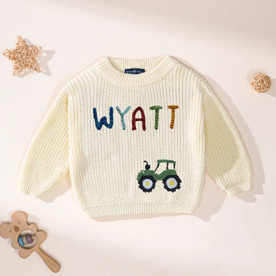 Personalized Tractor Name Baby Sweater