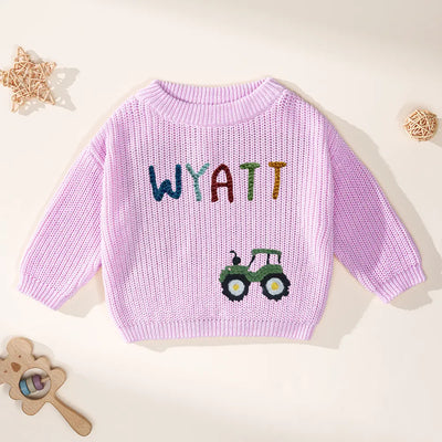 Personalized Tractor Name Baby Sweater