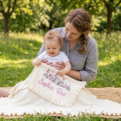 Personalized Wildflower Knit Baby Blanket