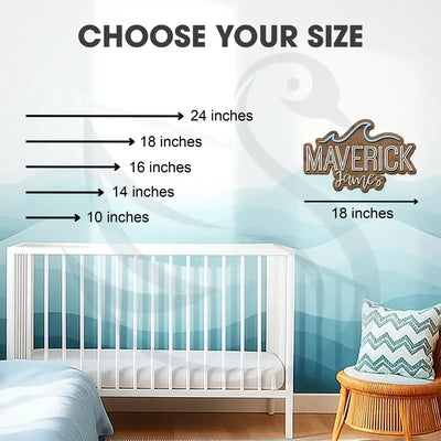 Baby crib with size chart showing dimensions and Maverick Jumbo branding.