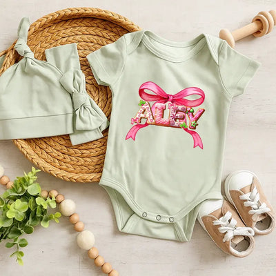 Pink Bow Custom Baby Name Onesie