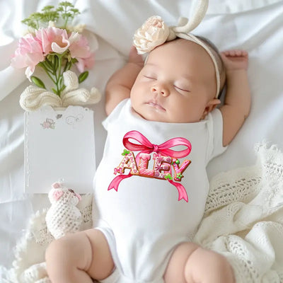 Pink Bow Custom Baby Name Onesie