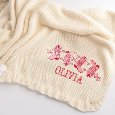 Pink Cowgirl Boots Custom Name Baby Blanket - SwaddleAn