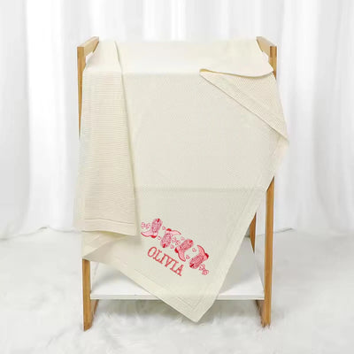 Pink Cowgirl Boots Custom Name Baby Blanket - SwaddleAn