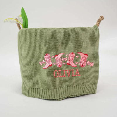 Pink Cowgirl Boots Custom Name Baby Blanket - SwaddleAn