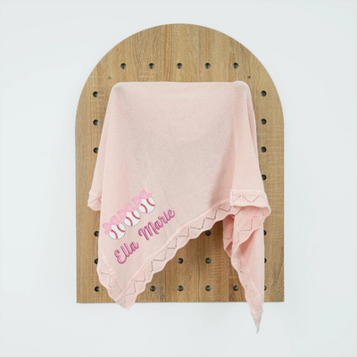 Pink Knit Baby Blanket | Embroidery Baby Blanket