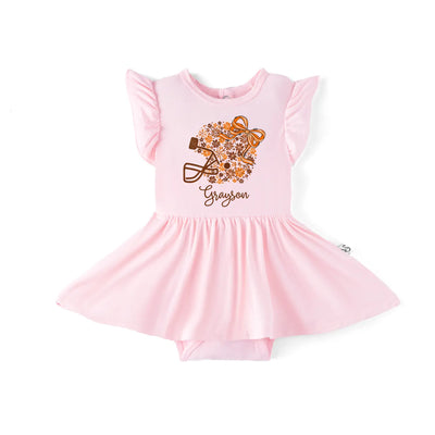 Printed Floral Football Baby Twirl Bodysuit Dress