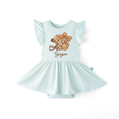 Printed Floral Football Baby Twirl Bodysuit Dress
