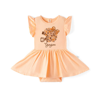 Printed Floral Football Baby Twirl Bodysuit Dress