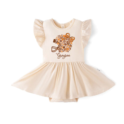 Printed Floral Football Baby Twirl Bodysuit Dress