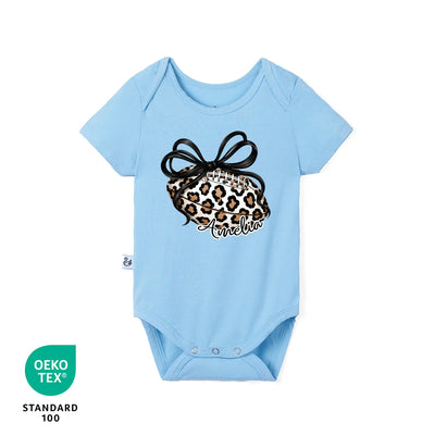 Printed Leopard Football Bow Baby Onesie