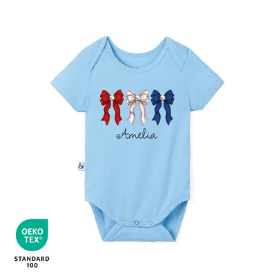 Printed Patriotic Baseball Bow Baby Onesie