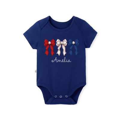 Printed Patriotic Baseball Bow Baby Onesie