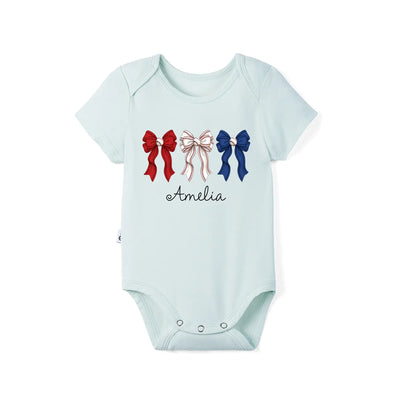 Printed Patriotic Baseball Bow Baby Onesie