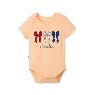 Printed Patriotic Baseball Bow Baby Onesie
