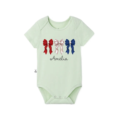 Printed Patriotic Baseball Bow Baby Onesie