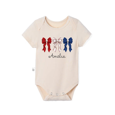 Printed Patriotic Baseball Bow Baby Onesie